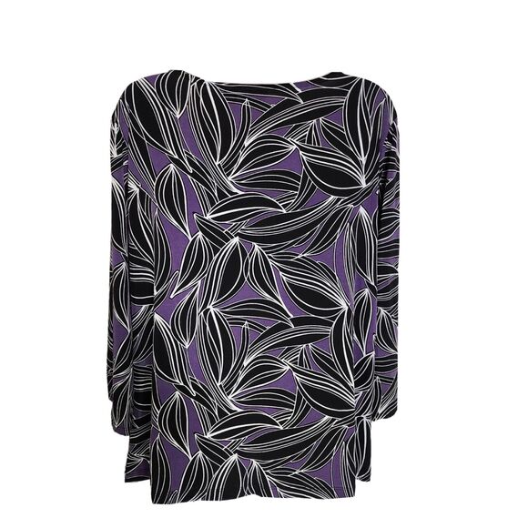 Chico's Easywear Womens Top Size 2 Large Leafy Lines Double Bar Tee 3/4 Sleeve - Picture 2 of 10